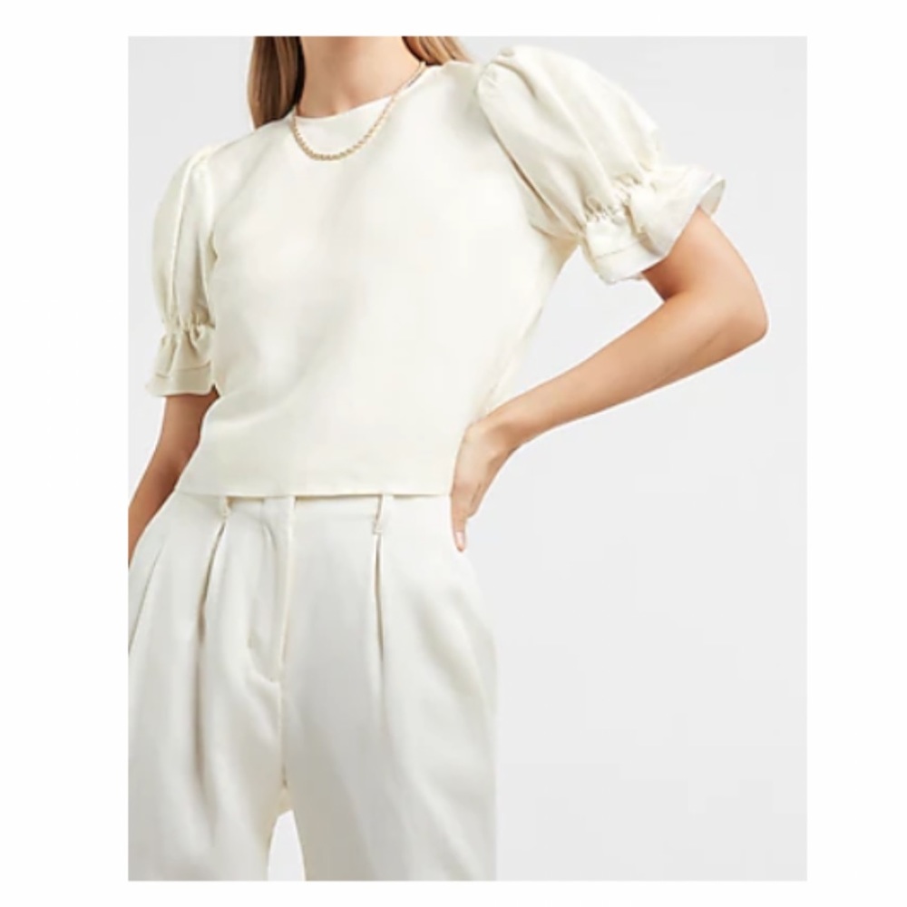 Linen blend puff sleeve nwt ivory top express women’s NEW